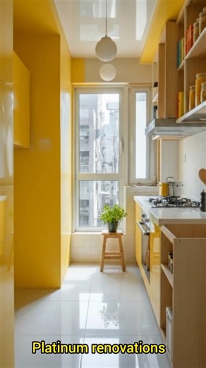 Narrow Kitchen Makeover Timelapse | Full Renovation to Luxury Yellow Interior #yellowkitchen#shorts