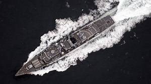 A Royal Navy warship shot down an attack drone