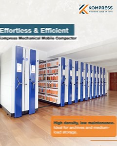 Maximize your storage with the Kompress Mechanical Mobile Compactor! 📚 Efficiently utilize your space with customized design, sliding shelves, and central locking. Ideal for archives and medium-load storage. #KompressIndia #WeCreateSpaceOnEarth #officestorage #StorageSolutions #SpaceOptimization #WorkspaceEfficiency #MobileCompactor #highdensitystorage #librarydesign #recordsmanagement [Storage Solutions, Space Utilization, Archive Management, Records Management, Library Storage, Office Storage