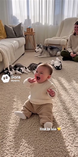 5 Husky Puppies Roll Over Playfully Together 🐾 | creatively crafted