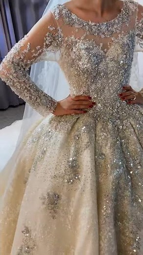 NS3964 Amanda Novias Luxury Champagne Lace wedding dress 2020 Long Sleeve wedding gown online