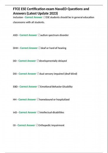 Summary FTCE ESE Certification exam NavaED Questions and Answers Latest Update 2023