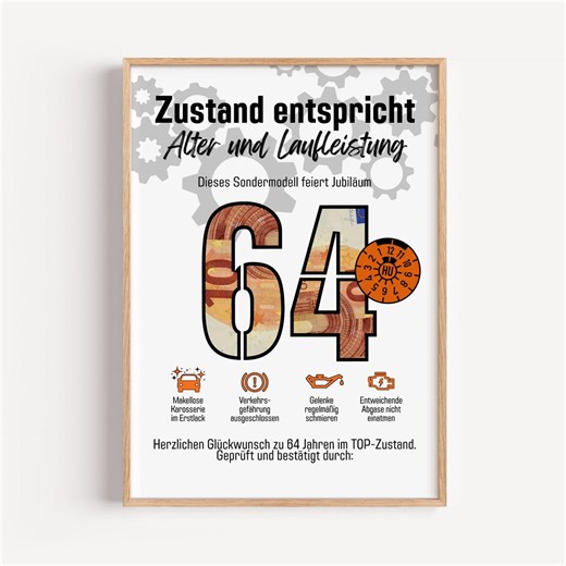 Printable 64th Birthday Gift Idea for Men and Women, Last Minute Gift Idea, Instant Download PDF Template, TÜV Certified - Etsy