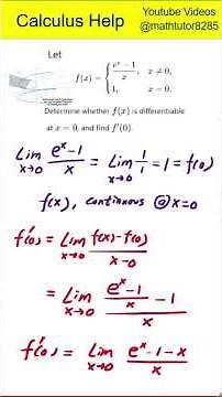 [ University Calculus / AP exam /IB exam ] Differentiability of Piecewise Function at Zero (Quiz