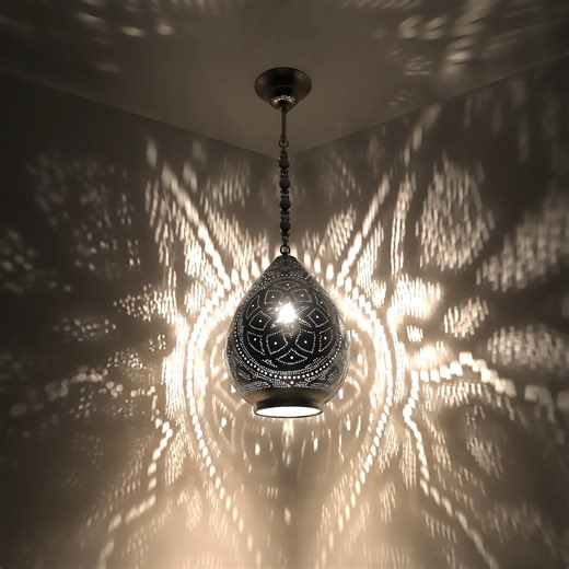 Turkish Moroccan Metal Lantern Pendant Light, Boho Cutout Ceiling Lighting - Etsy