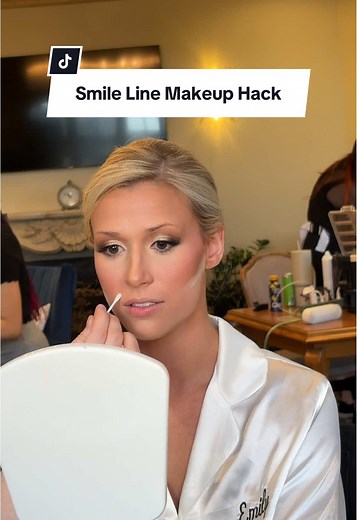 Makeup Hack: Emily wanted to know how to keep smile lines from creasing, so I showed her my go-to tricks! This makes such a difference, especially for long-wear makeup. #WeddingMakeup #OklahomaCity #makeuphacks #makeupartistcheck