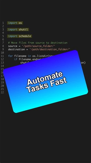 VornixLabs on Instagram: "Stop struggling with Automation 🛑 Here is the cleaner way to handle it in Python. 💡 Boost your efficiency with os, shutil, and schedule. #pythondeveloper #codingtips #pythonprogramming #softwareengineering #automation --- Get the Python for AI course + 6 projects at the link in bio. 🐍"