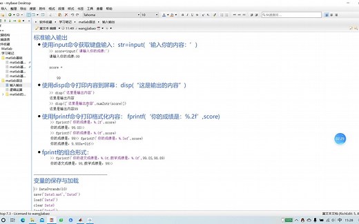 matlab语法：输入输出