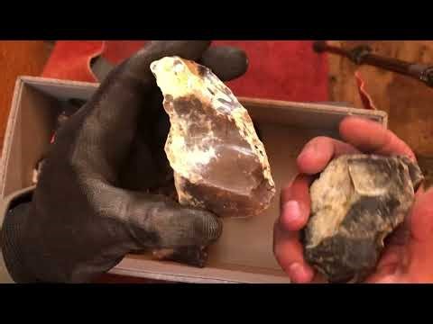 Flint knapping some Knife River Flint into a preform