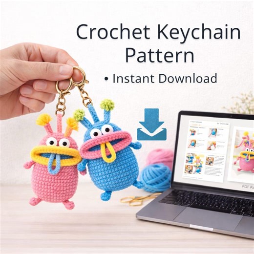 Monster Keychain Crochet Pattern | Big Mouth Amigurumi Key Cozy (PDF Download) - Etsy