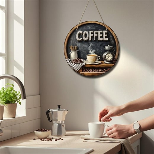 Vintage Round Wooden Shop Sign, Rustic Wall Decor for Bar, Cafe, Kitchen - Etsy