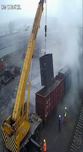 Crane Load Crushes Train Car! 😱 | Rail Yard CCTV