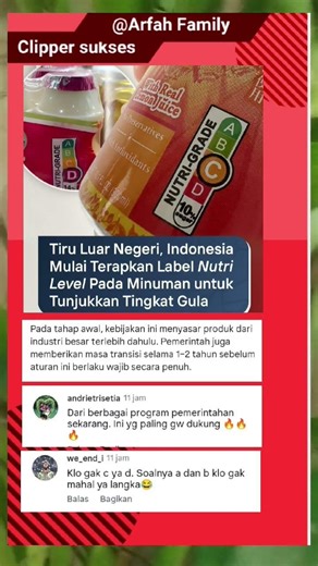 Tiru luar negeri Indonesia kini terapkan label nutri level apda minuman #beritaterkini #reels #short