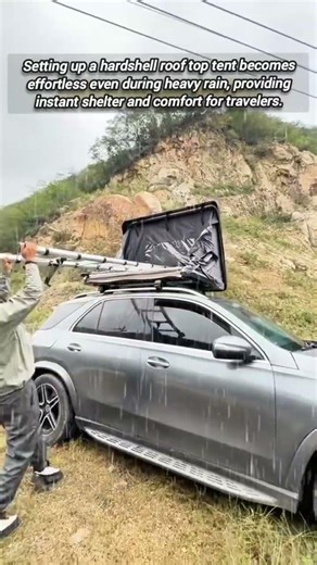 Waterproof Car Roof Tent Deployment During Heavy Outdoor Storms