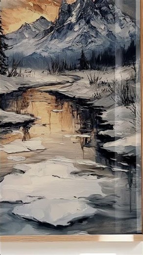 Winter Mountain Stream at Dusk Printable Wall Art