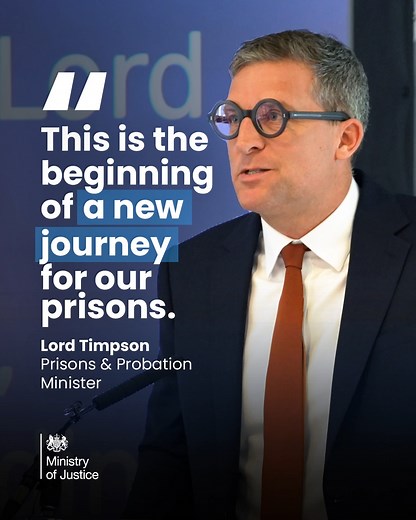 More prison places, better training and a fresh focus on public protection and rehabilitation. That’s the vision for the prison system Lord Timpson, Minister for Prisons, Probation and Reducing Reoffending, set out at the Prison Governor’s Association conference. More: https://www.gov.uk/government/speeches/prison-governors-association-speech | Ministry of Justice UK