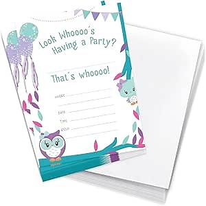 Desert Cactus Owl Happy Birthday Invitations Invite Cards (10 Count) with Envelopes Boys Girls Kids Party (10ct)
