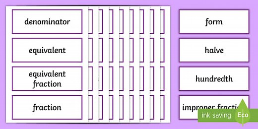 Year 5 2014 Curriculum Fractions Vocabulary Cards