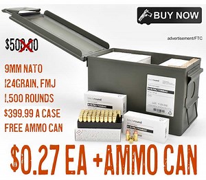 Swiss 9mm 124Gr Ammo 1,500rnds Mil Overrun $0.27Ea  FREE Ammo Can
