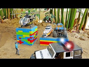 경찰차 포크레인 트럭 중장비 자동차 장난감 구출놀이 Police Car Toy with Excavator