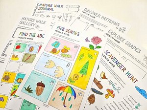 Nature Walk Journal and Scavenger Hunts, Basic Shapes, Patterns, Five Senses