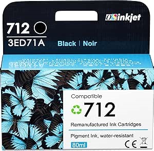 712 Black Ink Cartridge 80ml(3ED71A) Replacement Compatible for HP Designjet T210 T230 T250 T630 T650 & Studio Plotter Printers, 712 Ink Cartridges Black