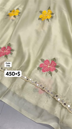 Chiffon embroidery work saree with mirror work scalloped cutwork border & embroidery work blouse