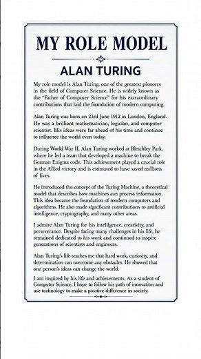 My Role Model | Alan Turing – Father of Computer Science | Inspiration for Computer Science Students