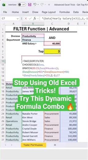 Excel Hack That Combines TAKE + FILTER + SORT + CHOOSECOLS + XMATCH 🤯Smart Data Magic in Excel ⚡