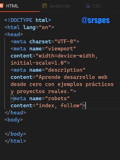 Cómo funciona la etiqueta meta en HTML . . #srspes #htmldesdecero #html #desarrolloweb