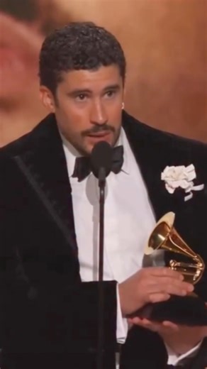 As he picked up the Grammy for Album of the Year, Bad Bunny shared an emotional speech in English and Spanish 🏆 🥹 🎥: CBS | HELLO!