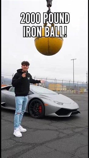 2000 POUND IRON BALL vs Lamborghini! 😱💥 Real Destruction Test! #carshorts #carvideos #crush