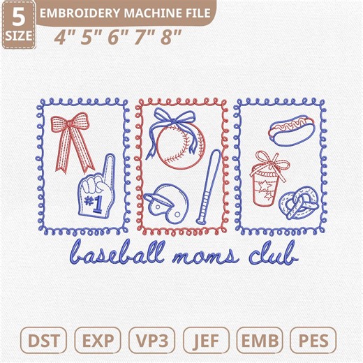 Baseball Moms Club Machine Embroidery File, Baseball Game Day (instant Download) - Etsy