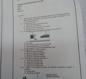 Multiple Choice: Central Place Theory7.1.1. A central place t... | Filo