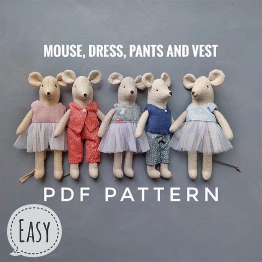 Small Mouse and Clothes Sewing Pattern PDF, 6 Inch Mice Sewing Tutorial (dress, Pants and Vest) English Tutorial - Etsy Canada
