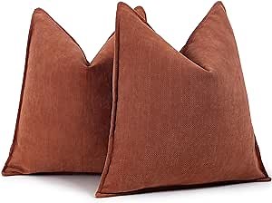 ZWJD Throw Rust Pillow Covers 22x22 Set of 2 Chenille Fall Pillow Covers with Elegant Design Soft and Luxurious Decorative Throw Pillows for Couch, Bed, and Home Decor