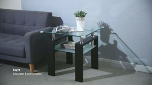 Glass Coffee End Table, 2-Tier Modern Glass Coffee Table for Living Room Square Glass Coffee Table w/MDF Metal Leg, Cocktail Table Tea Table Sofa Side Tables for Bedroom Living Room