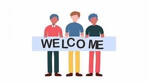 Animated video Crowd of happy people group, welcoming and applauding concept. Full length animation illustration. High quality 4k footage.