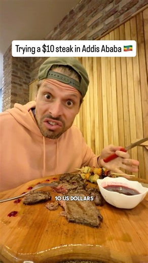 Trying a $10 USD local Ethiopian steak in Addis Ababa. 🥩🇪🇹 Was craving a steak after traveling more than 2 weeks in Ethiopia and eating the local food: injera, tibs and shiro! Correction: in the video I say 500 reviews and 4.7 but I must have mixed it up with another restaurant in Addis Ababa. The Kesel Steak House has a 4.5 rating from about 70 reviews! Well my rating would be a 10/10 because I had an great steak, good service, awesome price and the food came fast! 👍🏼 ❤️🇪🇹🥩 #restaurant 