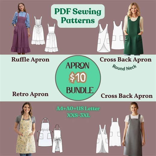 Apron Sewing Pattern Bundle PDF: Beginner Friendly, 4 Top Selling Apron Patterns, XXS-3XL, Instant Download - Etsy