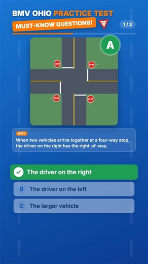 BMV Ohio Practice Test [2026]: Right-of-Way & Turns, Part 1