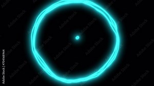 A pulsating portal of circles of energy on a black screen. Flying through glowing blue rings in 4K with alpha channel. Jitter and radio signal concept.