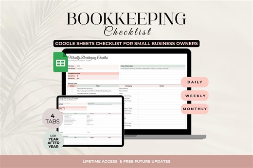 Bookkeeping Checklist Google Sheets | Daily, Weekly & Monthly Bookkeeping Tasks for Small Business - Etsy UK