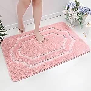 BEQHAUSE Bathroom-Rugs-Non-Slip-Bath-Mats for Bathroom Soft and Absorbent Polyester Microfiber Pink Bath Mat Machine Washable Shaggy Shower Mat for Bathrooms, Bathtub and Sink, 24" x36"