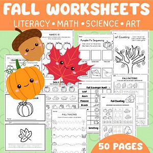 Fall Activity Worksheets - Pre-K  and Preschool Literacy, Math, Science and Art