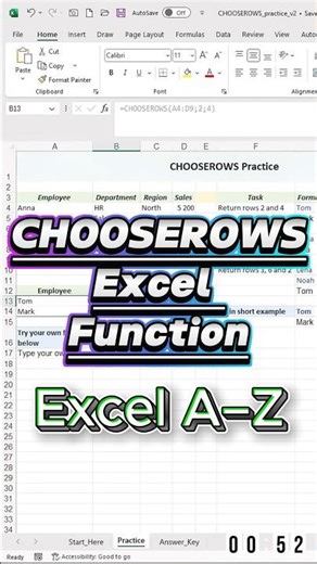 Excel A-Z in 60s: CHOOSEROWS explained simply