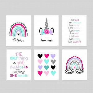 Unicorn Room Decor, Unicorn Art for Girls Room Decor, Girl Bedroom Decorations, Unicorn Rainbow Wall Art Girls, Set of 3 PRINTS OR CANVAS - Etsy