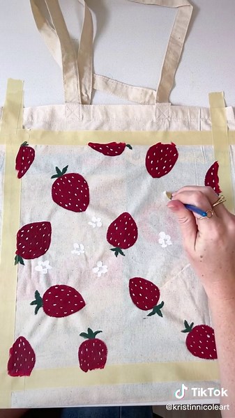 Strawberry Tote Bag Painting Ideas for Teacher Appreciation Gifts