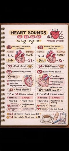 Heart Sounds S1 S2 S3 S4 Explained | Nursing Studio Notes | @YouTube @yournsgstudio-v7b