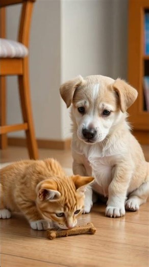He couldn’t wait for the treat… so the kitten shared first 🐾